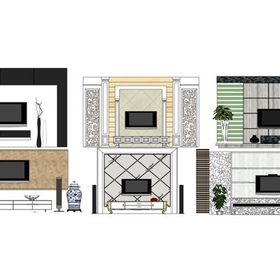 现代电视柜组合su模型