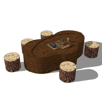 新中式实木餐桌椅su模型