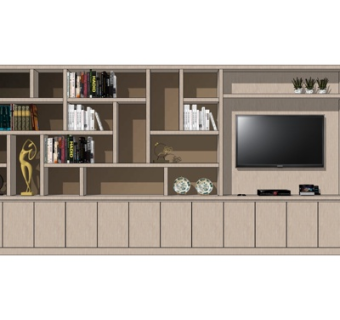 现代实木装饰柜su模型