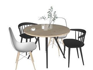 北欧圆形<em>餐桌椅</em>su模型