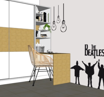 现代实木书桌su模型