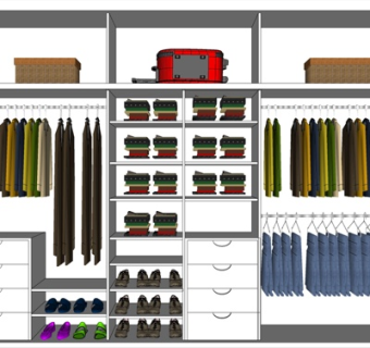 现代实木衣柜su模型