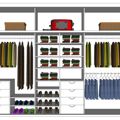 现代实木衣柜su模型