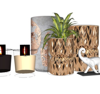 现代蜡烛绿植雕塑大象摆件su模型