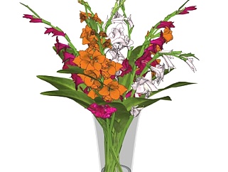 现代<em>玻璃花瓶</em>花卉su模型