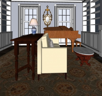 美式简约客厅su模型