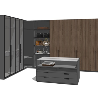 现代实木衣柜su模型