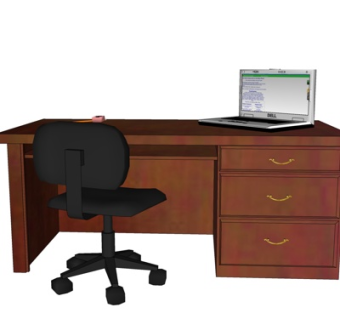 现代实木书桌su模型