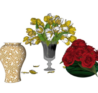 现代花瓶花卉su模型