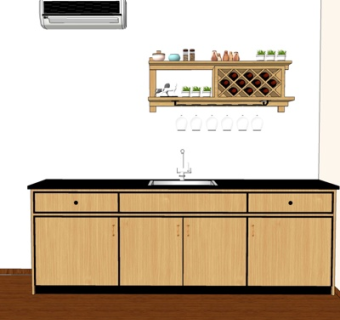 现代实木橱柜su模型