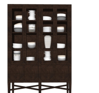 现代实木碗柜su模型