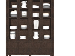现代实木碗柜su模型