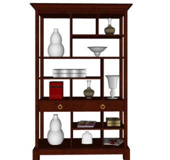 现代实木装饰架su模型