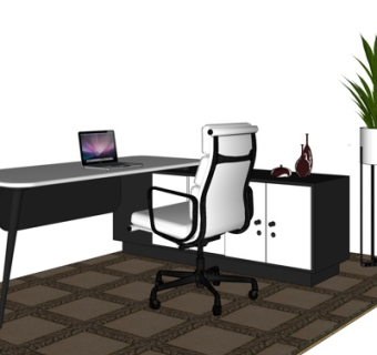 现代实木书桌su模型