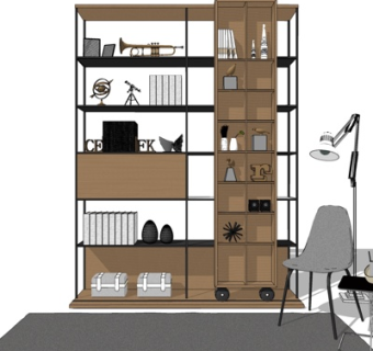 现代实木装饰柜su模型