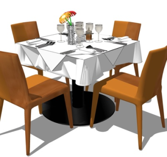 现代实木餐桌椅su模型