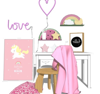 北欧实木书桌椅su模型