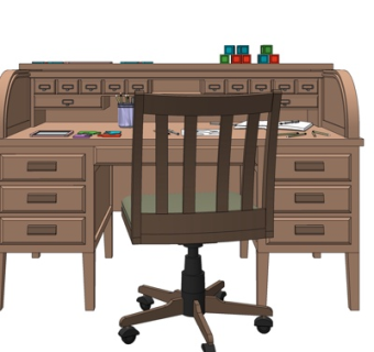 现代实木书桌su模型