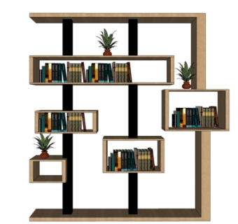 现代实木书架su模型