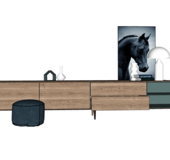 北欧实木电视柜su模型