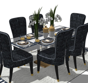 简欧餐桌椅su模型