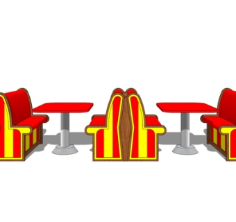 现代卡位餐桌椅su模型