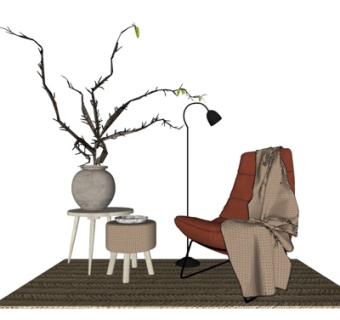 北欧布艺休闲椅su模型