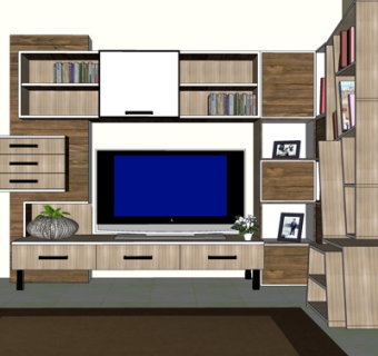 现代实木电视柜su模型