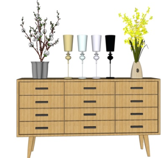 北欧实木边柜su模型