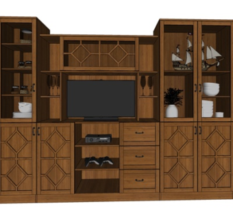 现代实木装饰柜su模型