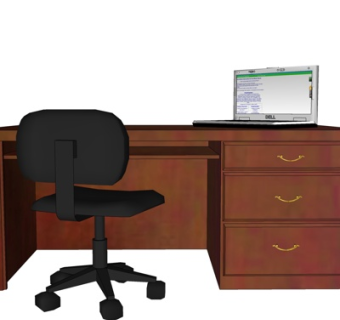 现代实木书桌su模型