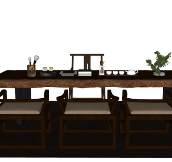 新中式茶桌椅su模型