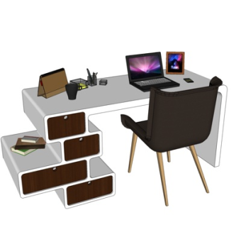 北欧原木电脑桌su模型