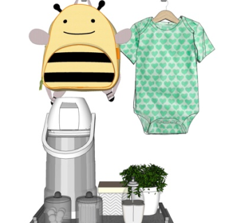 现代茶壶绿植服饰摆件su模型