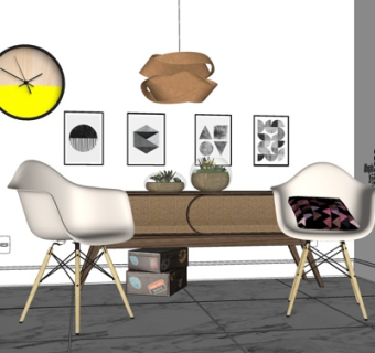 北欧休闲椅吊灯组合su模型