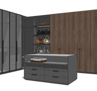 现代实木衣柜su模型