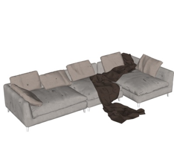 现代布艺转角多人沙发su模型