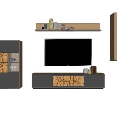 现代实木电视柜壁柜su模型