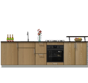 现代实木橱柜su模型