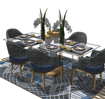 现代条形餐桌椅su模型