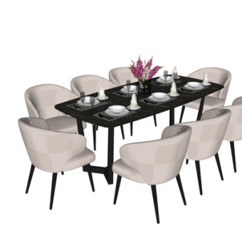 北欧实木餐桌椅su模型