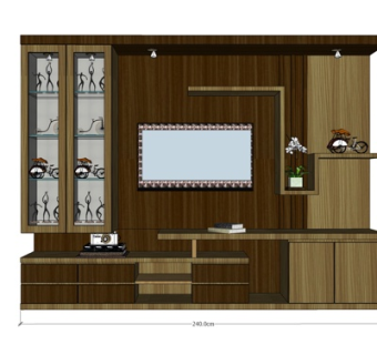 现代实木电视柜su模型