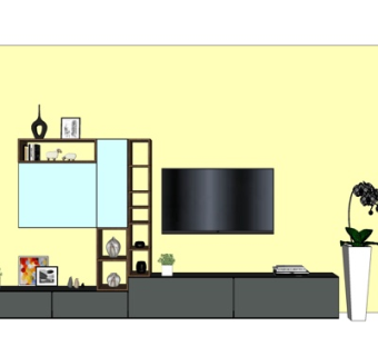 现代实木电视柜su模型