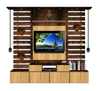 现代实木电视柜su模型