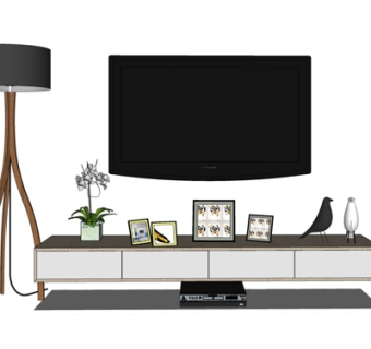 现代实木电视柜su模型