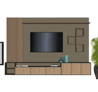 现代实木电视柜su模型