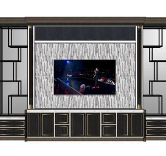 现代实木电视柜su模型