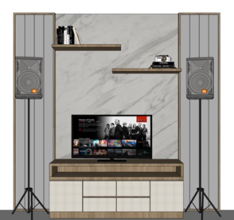 现代实木电视柜su模型