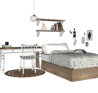 美式实木书桌su模型