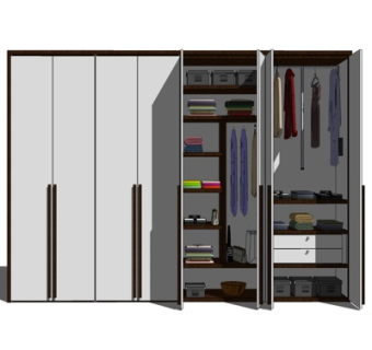 现代实木衣柜su模型